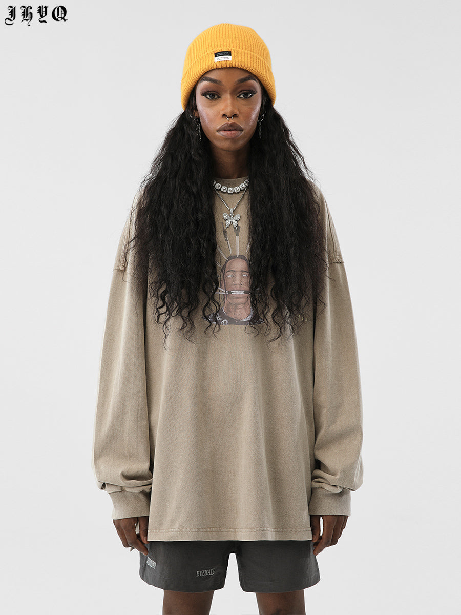 JHYQ Portrait Print Long Sleeved Tee
