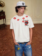 YADcrew Kiss Mark Print Rhinestone Glitter Tee