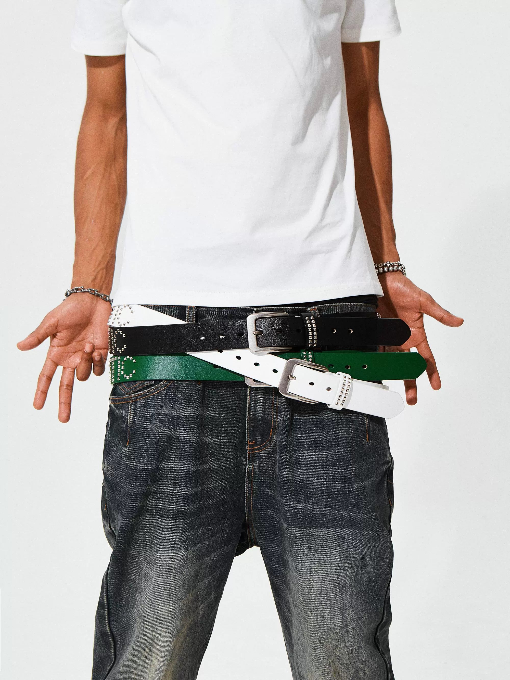 KARMANISTIC Punk Studded Logo Belt