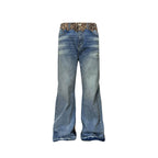 S45 Leopard Patchwork Washed Flared Jeans