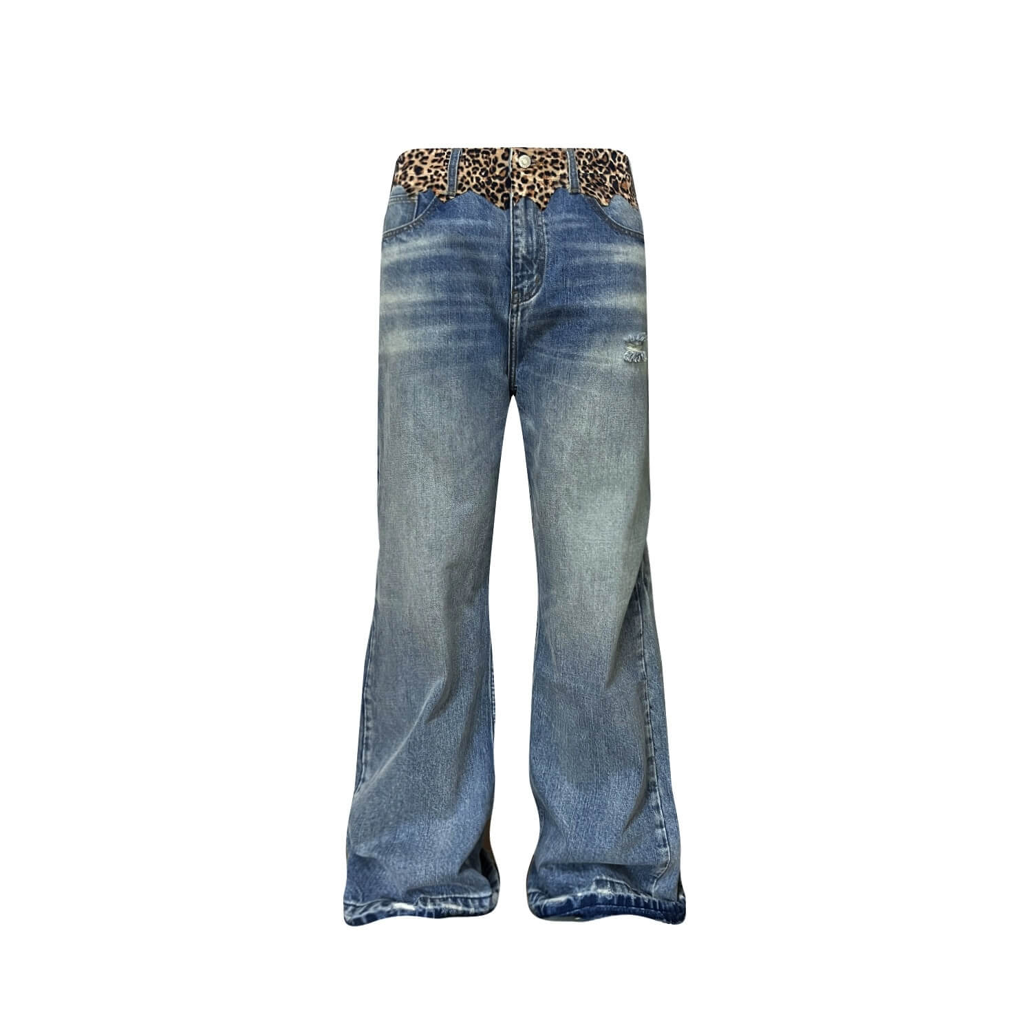 S45 Leopard Patchwork Washed Flared Jeans