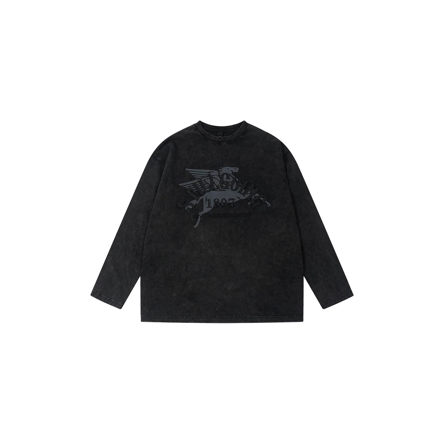 1807 Pegasus Embroidered Patch Distressed Long Sleeve Tee