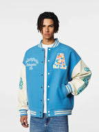Achock Colorful Flower Logo Embroidery Varsity Jacket