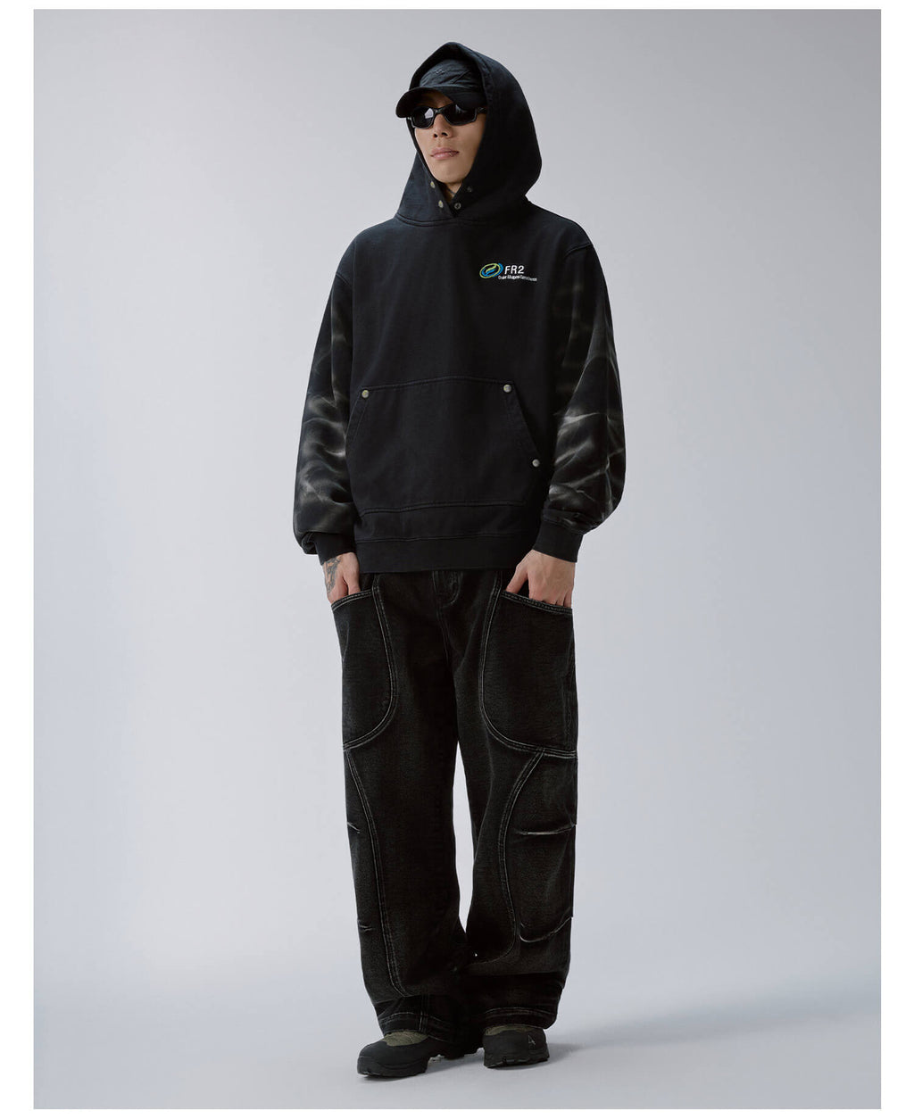 F2CE Tie Dye Distressed Embroidered Hoodie
