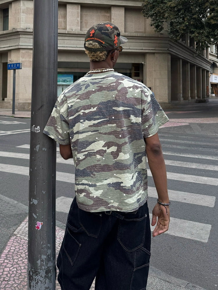 STEEPC Aged Forest Camo Pearl Embellished Print Tee