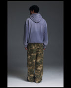 NOVACAM Washed Distressed Vintage Letters Logo Hoodie