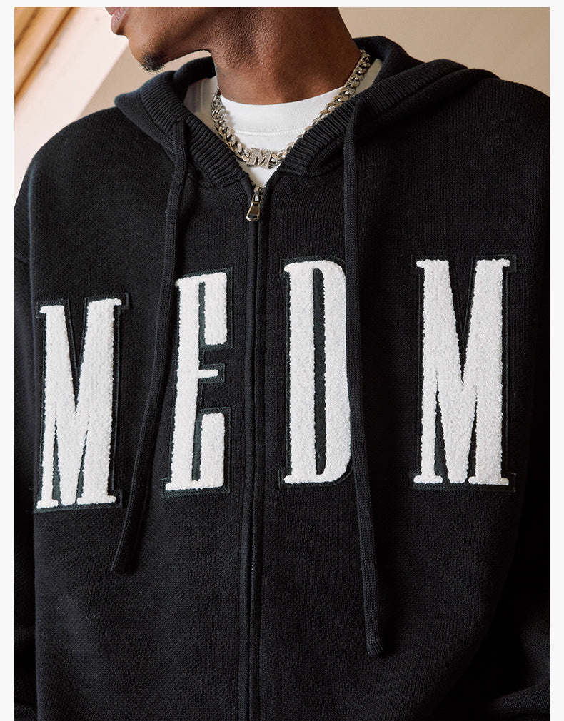 MEDM Basic Embroidered Logo Zip Up Knit Hoodie