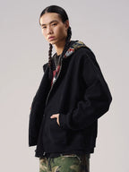 Remedy Badge Print Hood Zip Up Hoodie
