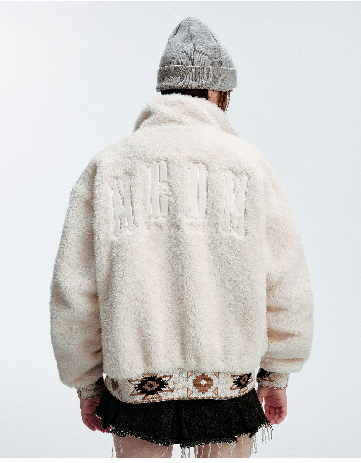 MEDM Ethnic Trim Belted Sherpa Jacket