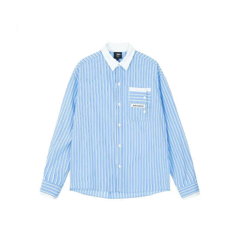 Achock Color Blocking Striped Long Sleeved Shirt