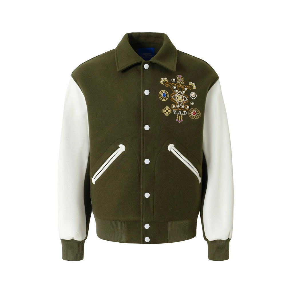 YADcrew Colorful Gemstone Cross Varsity Jacket