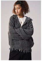 Remedy Distressed Hooded Zipper Knit Cardigan