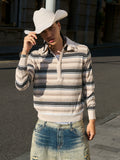STEEPC Layered Design Knit Striped Long Sleeve Polo