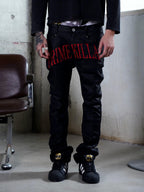 TGFCLUB PRIME KILLA Print Rhinestone Waxed Slim Fit Skinny Jeans