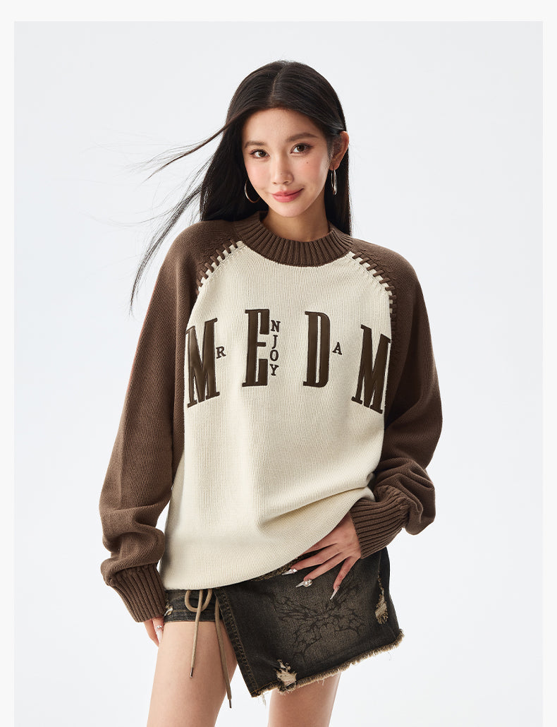 MEDM Color-Blocked Raglan Sleeve Knit Sweater