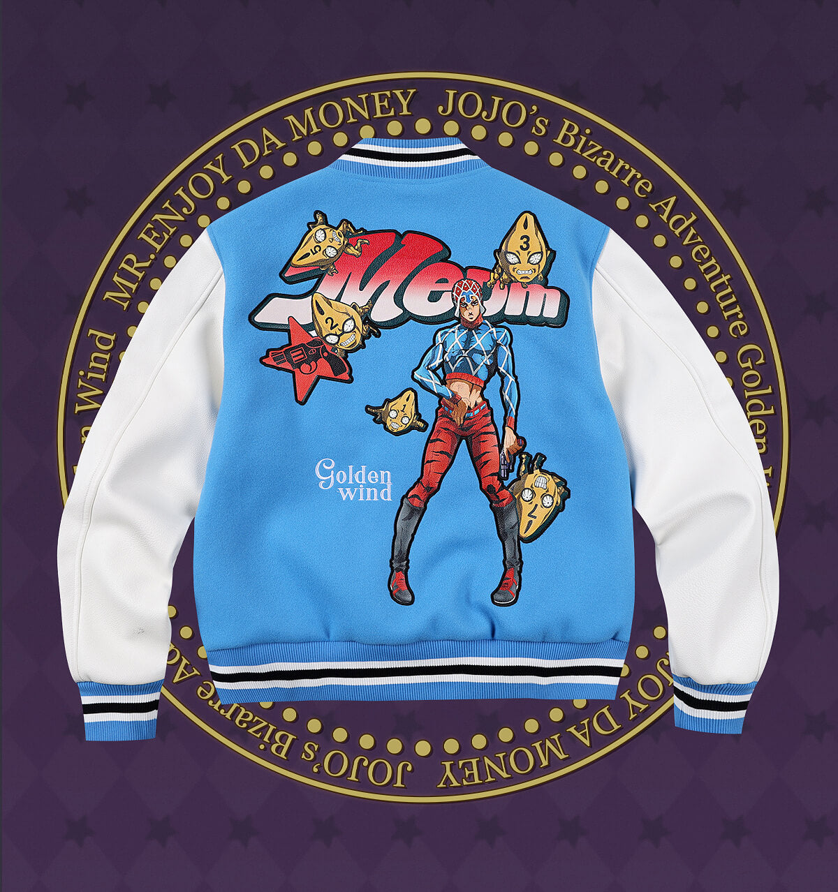 MEDM × JOJO Embroidered Patch Varsity Jacket
