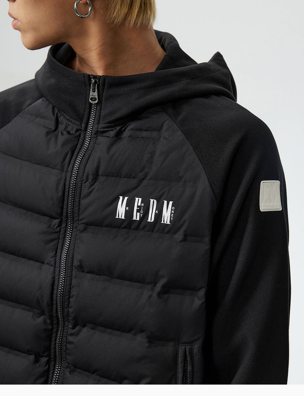 MEDM Patchwork Raglan Sleeve Lightweight Hooded Down Jacket