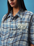 YADcrew Twisted Plaid Short Sleeve Shirt