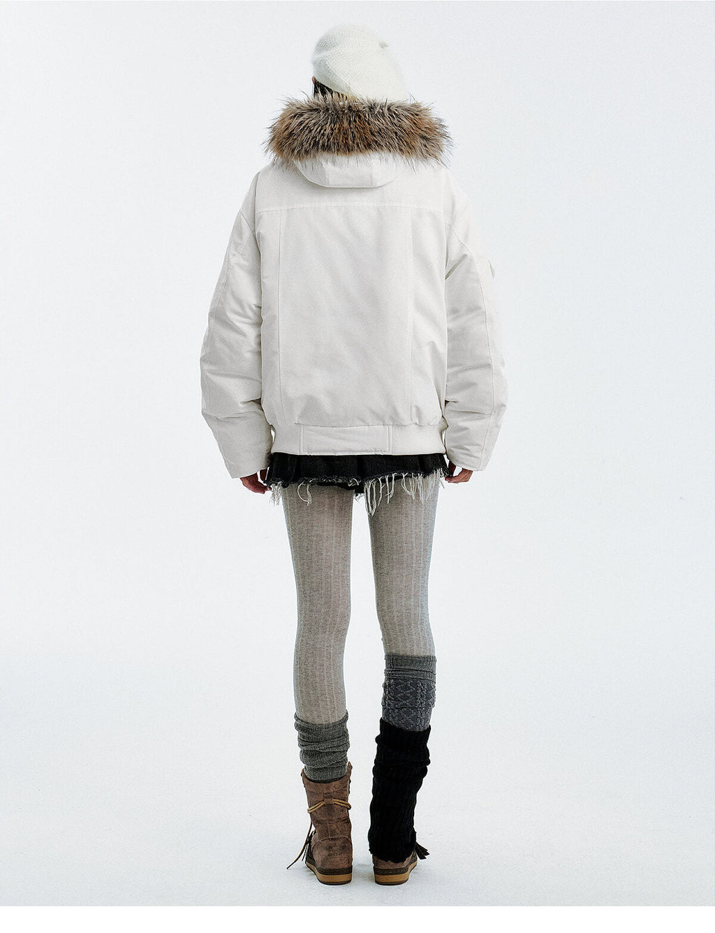 MEDM Detachable Fur Metal Snaps Down Jacket