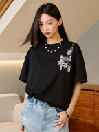 MEDM Vine Flower Embroidered Logo Tee