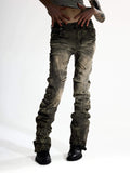 Night Lab Rock Rivet Washed Distressed Curved Slim Fit Jeans
