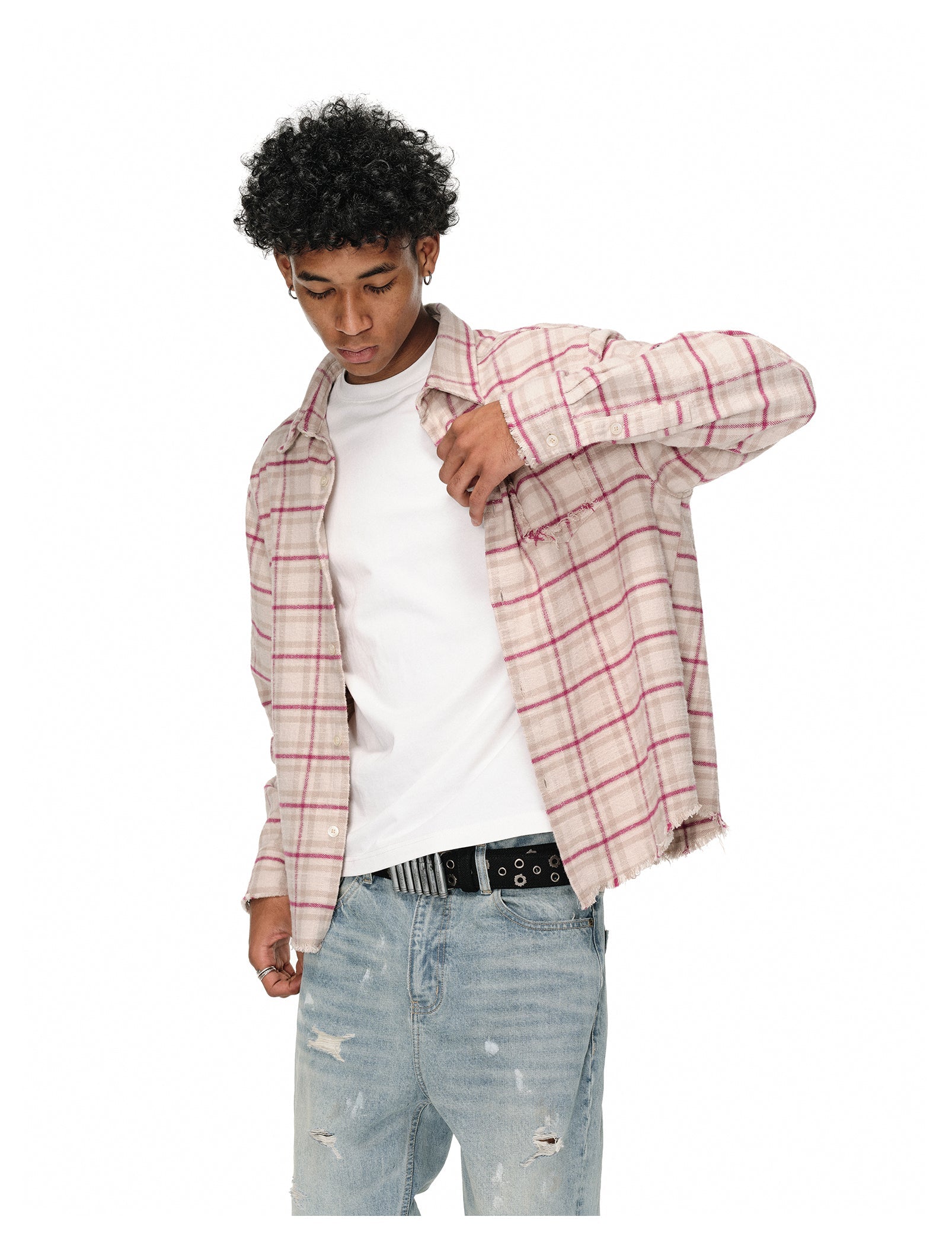 ANTIDOTE Destroyed Plaid Long-Sleeve Shirt