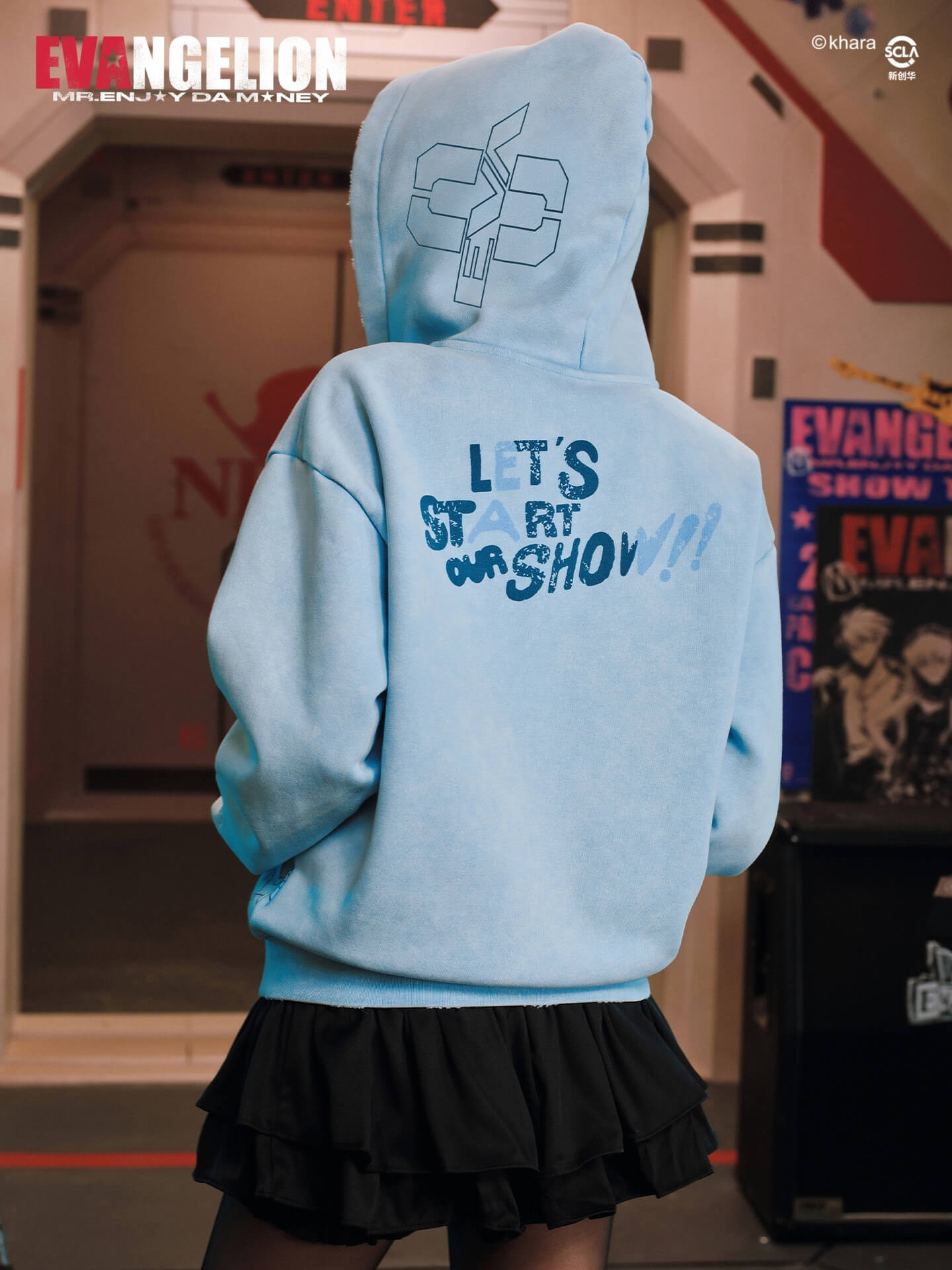 MEDM x EVA NEVER END Character Print Distressed Washed Zip Up Hoodie