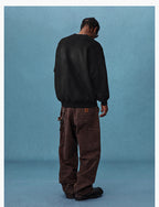 MEDM Logo Label Embroidered Suede Sweatshirt