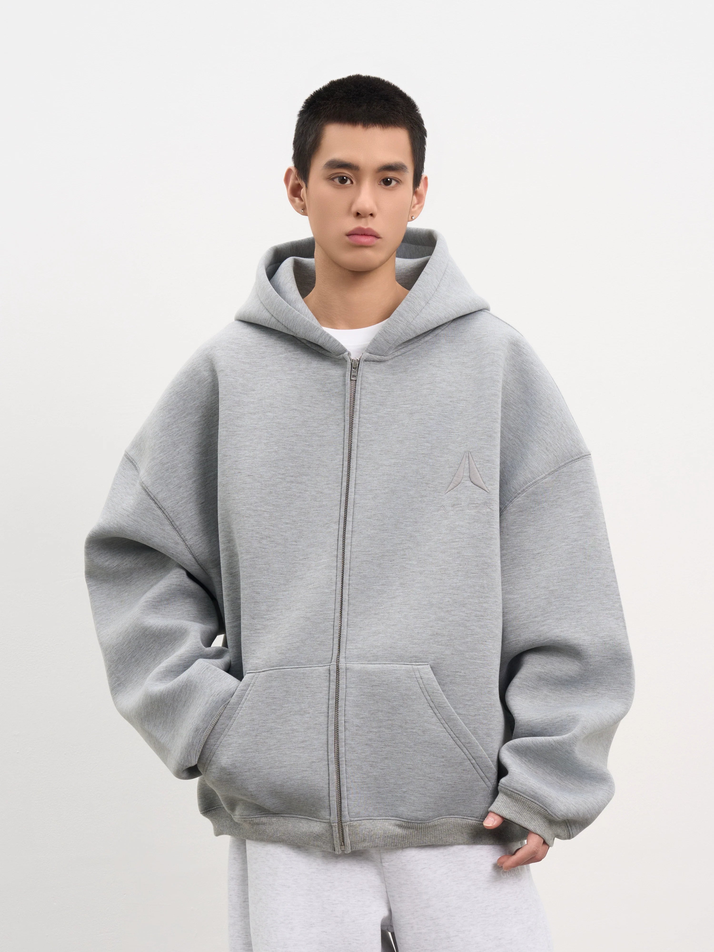 AFGK Air Layer Embroidered Oversized Zip-Up Hoodie