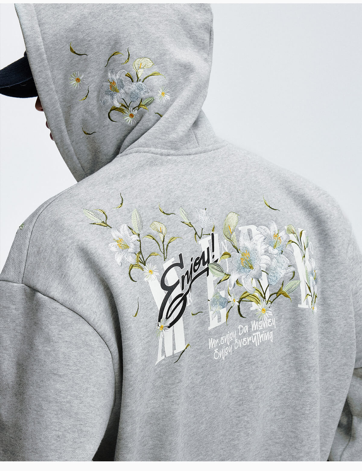 MEDM Rose Embroidered Zip Up Hoodie