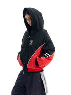 BLIND NO PLAN Quilted Color Block Hooded Bomber Jacket
