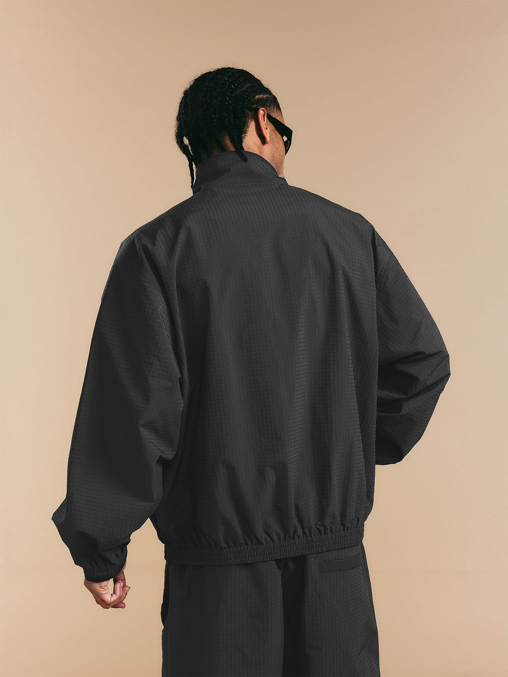 1807 Textured Plaid Fabric Track Jacket