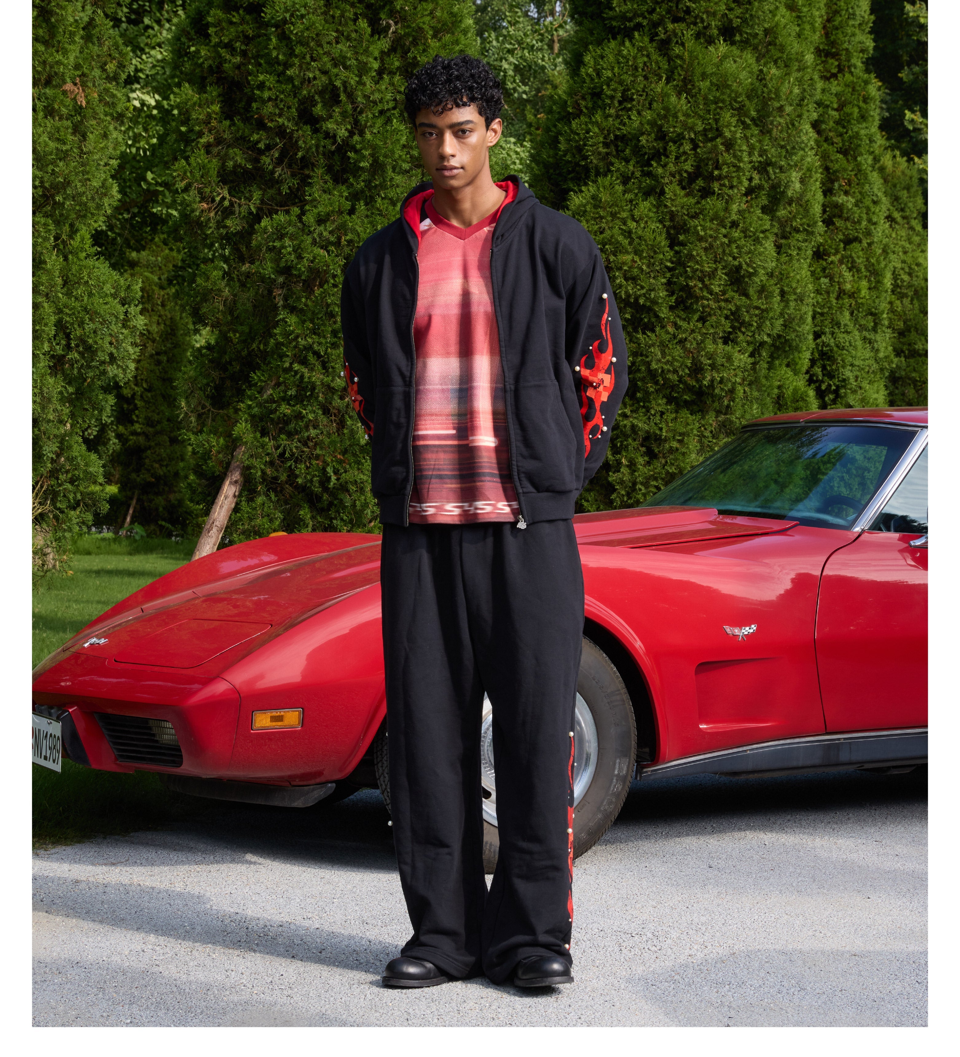 S45 Flame Print Zip Up Hoodie