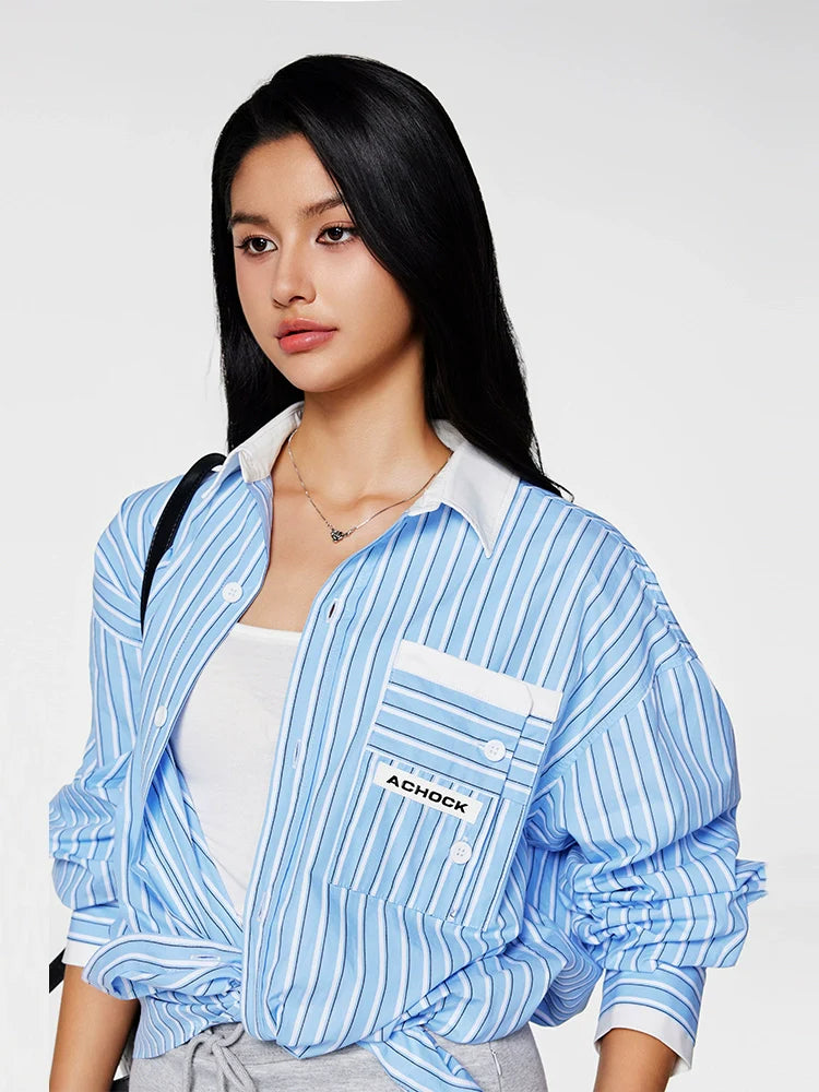 Achock Color Blocking Striped Long Sleeved Shirt