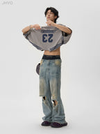 JHYQ Striped Shoulder Logo Printing Tee