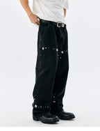 MEDM Gemstone Studded Double Knee Washed Jeans