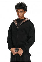 ANTIDOTE Leopard Print Lined Double-Zip Hoodie