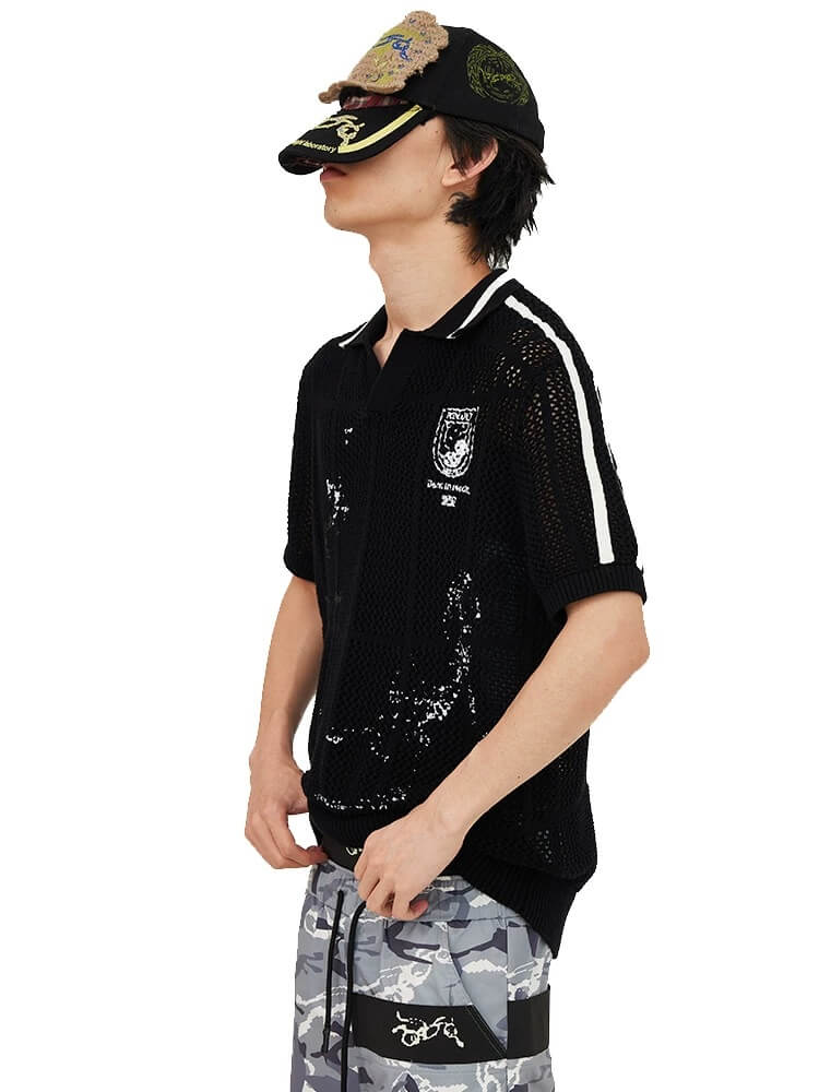 Night Lab Skeleton Cage Open Knit Polo