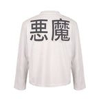 UNDERWATER White Demon Print Distressed Long Sleeve Tee