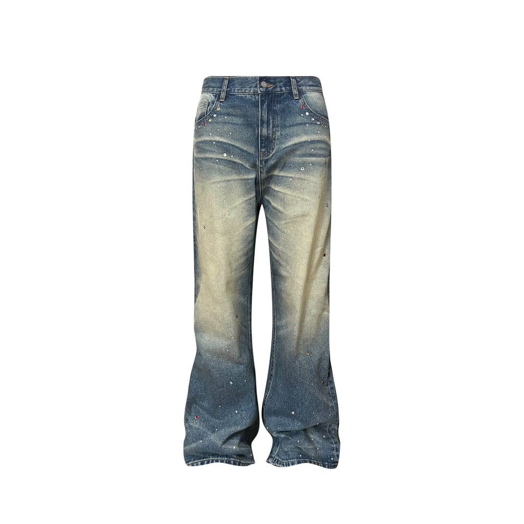 S45 Gemstone and Rhinestone Studded Washed Jeans