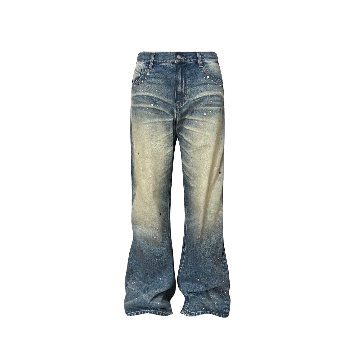 S45 Gemstone and Rhinestone Studded Washed Jeans