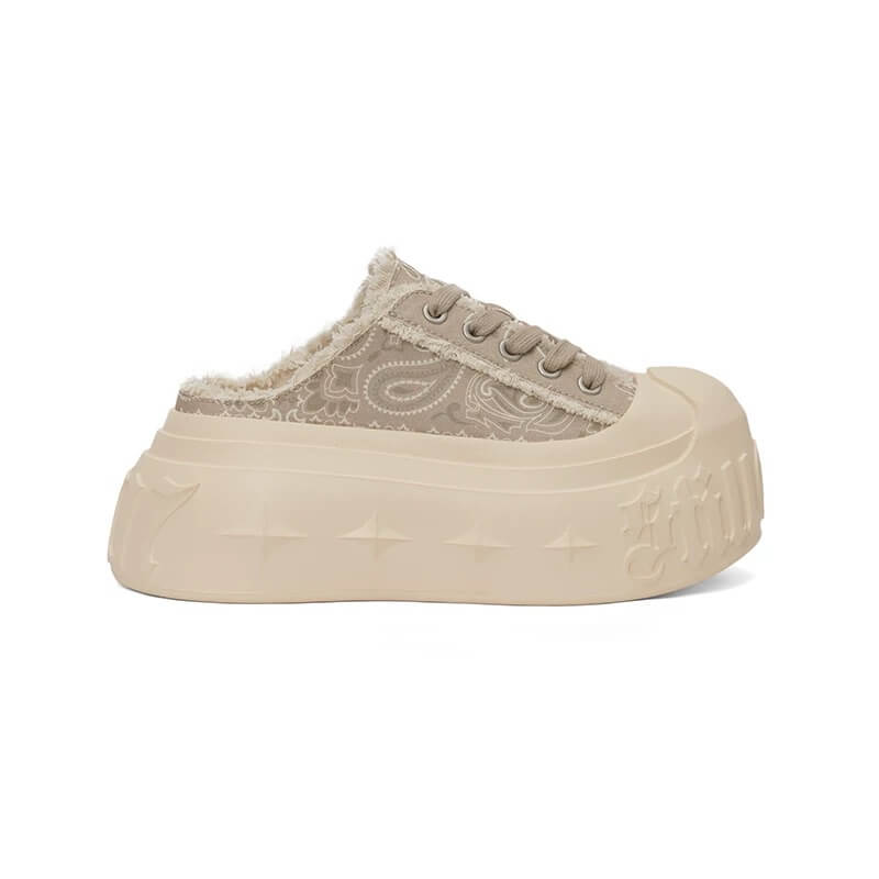 1807 INF-008 Gothic Lace Up Canvas Paisley Chunky Half Sneakers