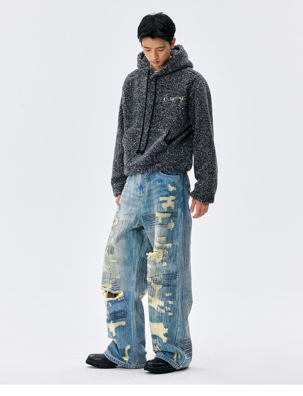 MEDM Gradient Embroidery Sherpa Fleece Hoodie