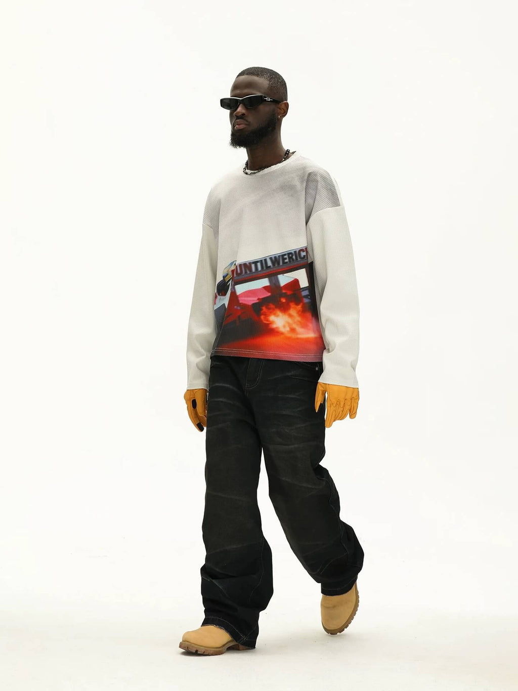 UNTILWERICH Racing Graphic Waffle Long Sleeve Tee