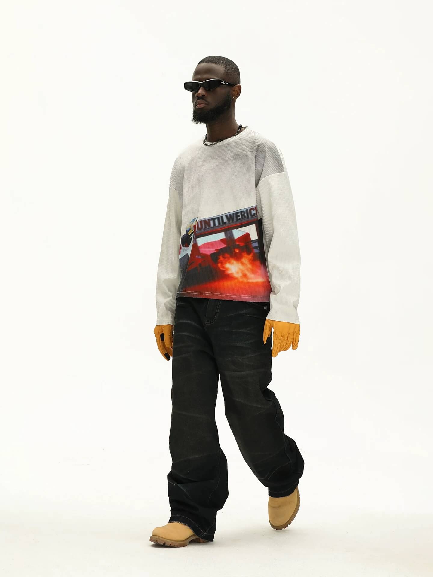 UNTILWERICH Racing Graphic Waffle Long Sleeve Tee