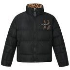 MEDM Leopard Collar Logo Patch Down Jacket