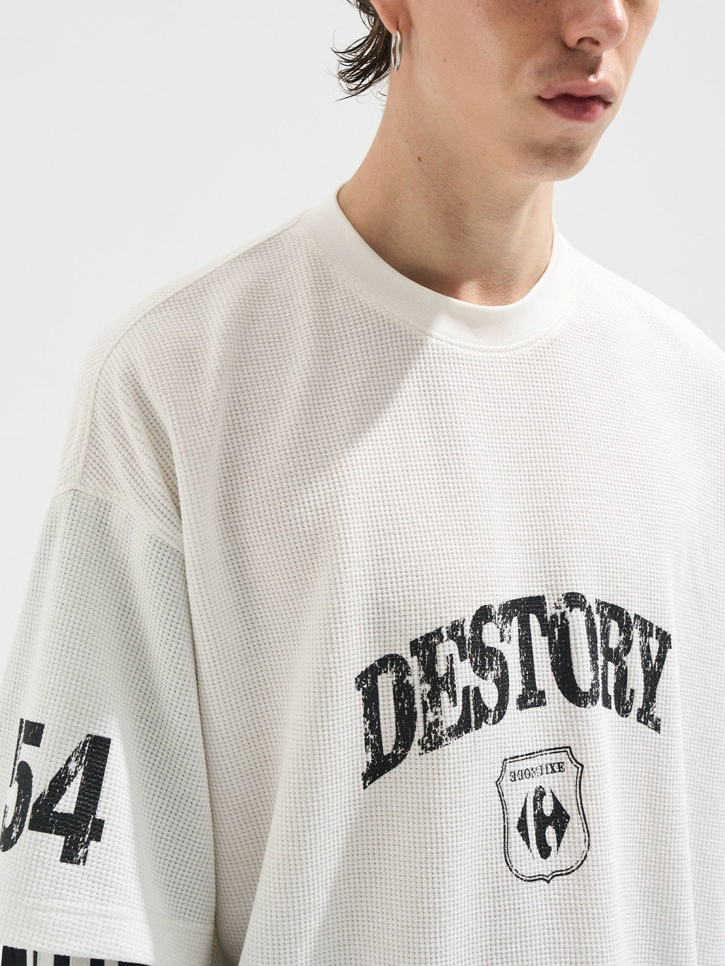 BLIND NO PLAN Layered Waffle and Jersey Long Sleeve Tee
