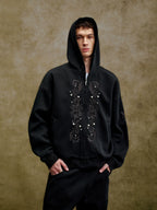 YADcrew Pearl Embroidery Zip Up Hoodie
