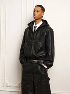 YADcrew Crackle Glitter PU Leather Hooded Jacket