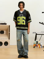 Small Town Kid Mesh Knit V Neck Rugby Jersey